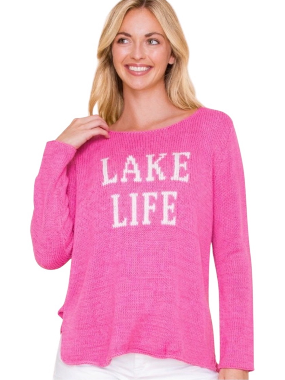 7068. Miracle- Pink "LAKE LIFE" Knit Sweater